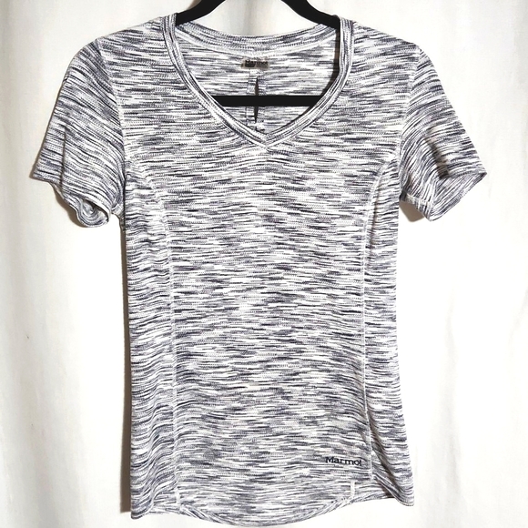 Marmot Women's Short Sleeve Workout Active Gray & White Top XS - Picture 5 of 5